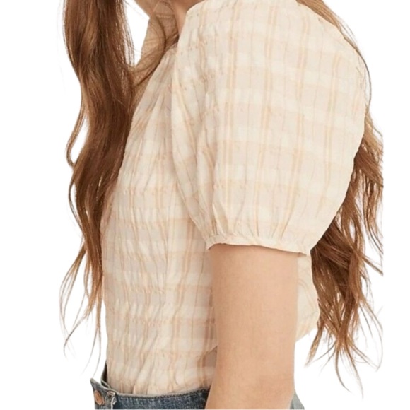 J CREW WOMENS V BACK PUFF SLEEVE TEXTURED PLAID TOP SZ 18 - Picture 3 of 10